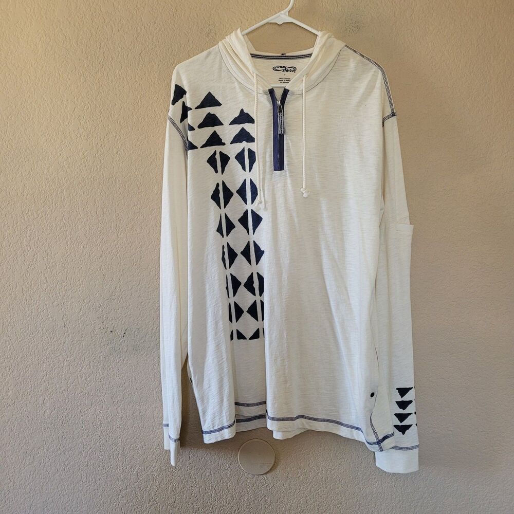 Crazy Shirts Hawaii Tribal Zip Up Hoodie Shirt Pockets Size Large Beach Surf Euc